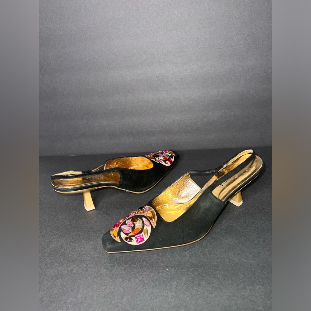 $1,499 Vintage Gucci crystal-embellished suede slingback Pumps Shoes Heels Sz 8